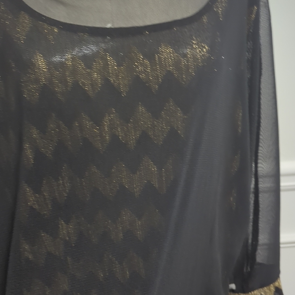 Black and Gold Sheer Tunic Top Size 2x - Picture 7 of 7
